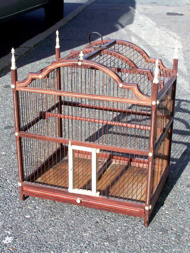 A RARE ANTIQUE SCRIMSHAW 19th century Sailor-Made Whalebone Mounted Mahogany Birdcage